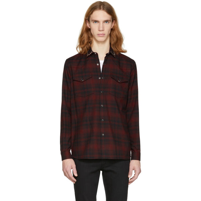 Photo: Valentino Red and Black Rockstud Check Shirt