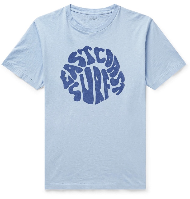 Photo: Hartford - Printed Slub Cotton-Jersey T-Shirt - Blue