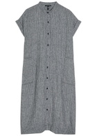 Eileen Fisher Striped Linen Midi Shirt Dress Black And White