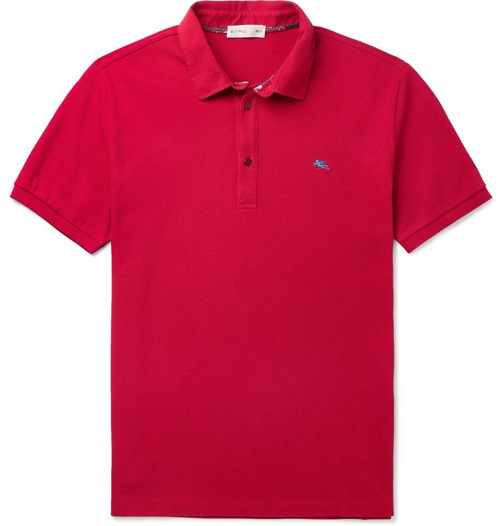 Photo: Etro - Logo-Embroidered Cotton-Piqué Polo Shirt - Red