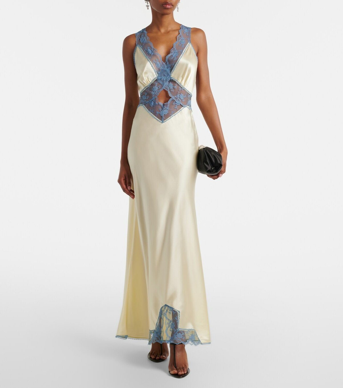 SIR Lace-trimmed silk maxi dress