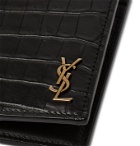 SAINT LAURENT - Logo-Appliquéd Croc-Effect Leather Billfold Wallet - Black