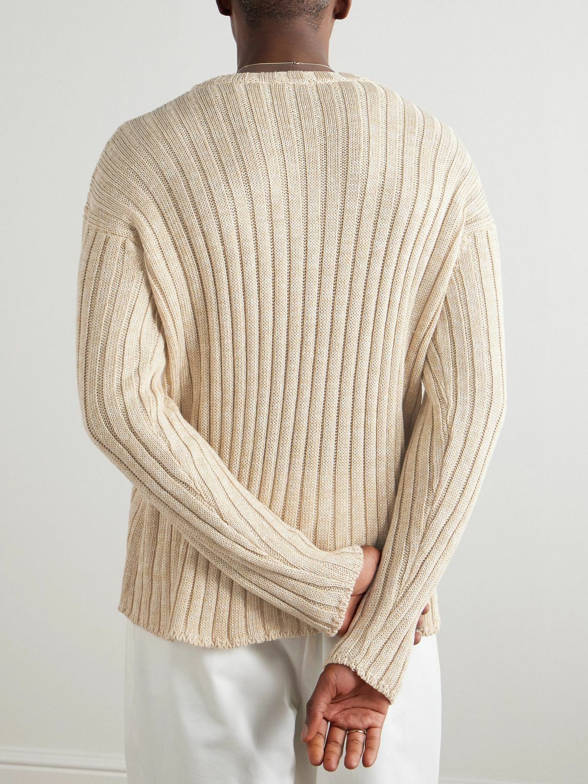 Federico Curradi - Ribbed Linen and Organic Cotton-Blend Sweater - Neutrals