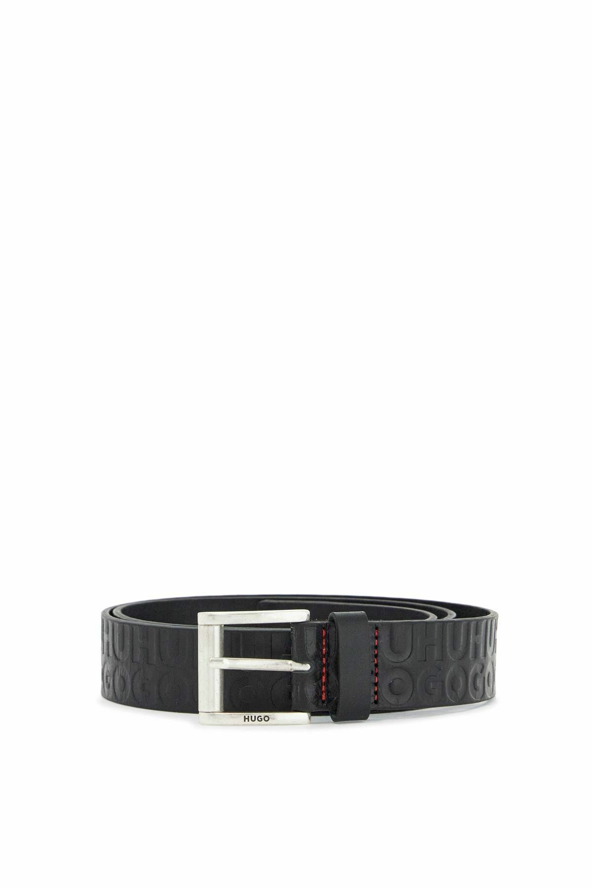 HUGO men's black leather belt with logo metal buckle Black Hugo Boss