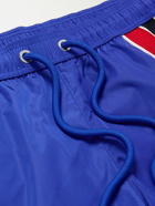 Moncler - Straight-Leg Mid-Length Logo-Appliquéd Striped Recycled Swim Shorts - Blue