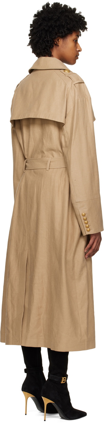 Trench Coat Balmain Fausse Fourrure Beige - Taille L/XL, Occasion Très Bon État | Manteau Vintage Balmain