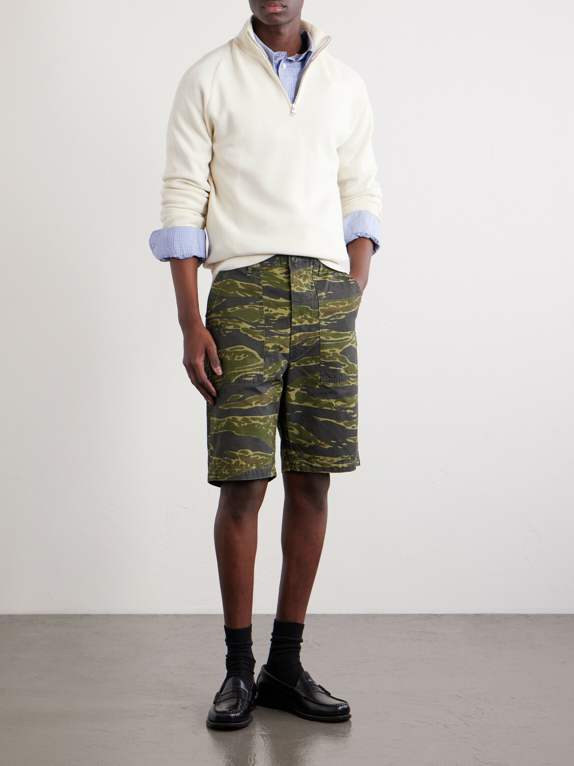 OrSlow - U.S. Army Fatigue Printed Straight-Leg Rip-Stop Cotton Shorts - Green