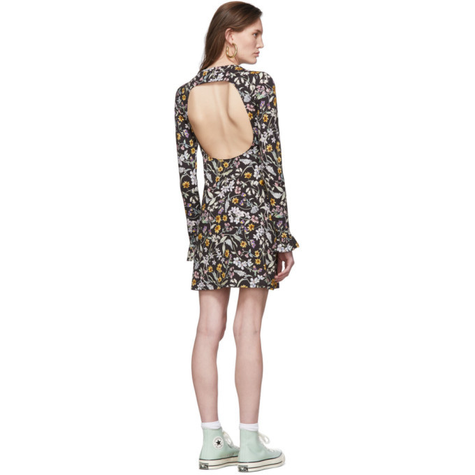 Les Reveries Black Floral Open-Back Dress