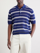 Beams Plus - Striped Knitted Cotton Polo Shirt - Blue