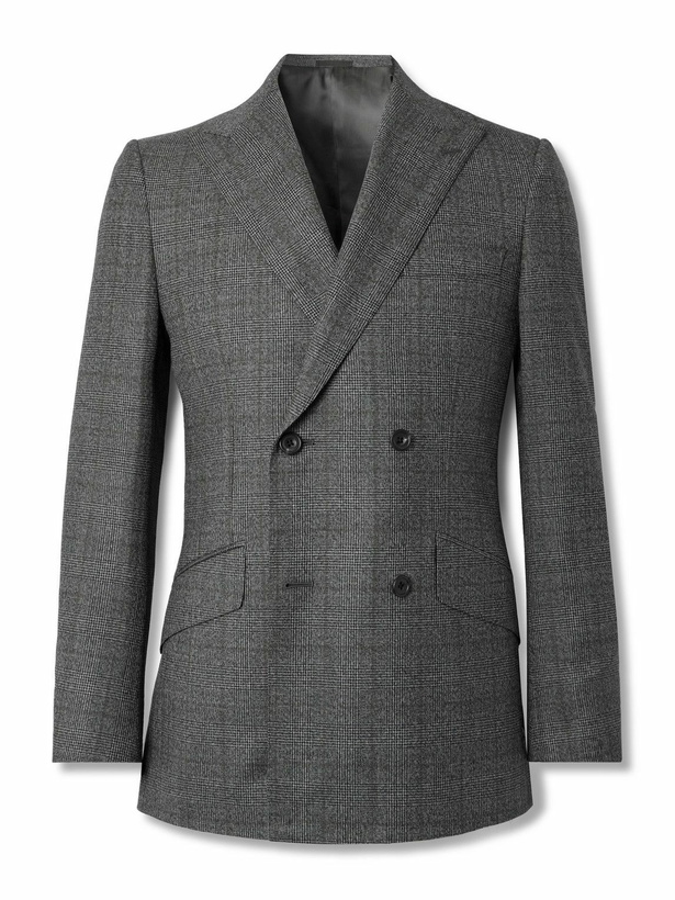 Photo: Kingsman - Jaspe Slim-Fit Double-Breasted Prince of Wales Checked Wool Blazer - Gray
