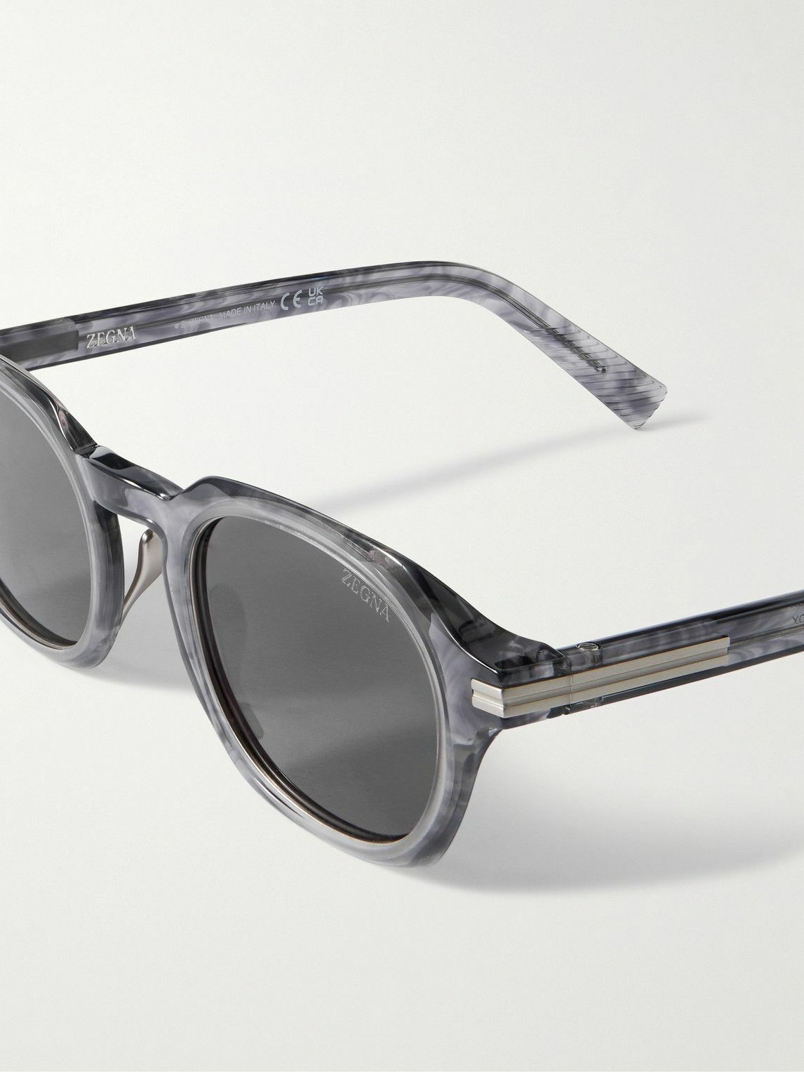 Zegna - Round-Frame Marbled Acetate Sunglasses Zegna display picture 1