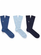 Polo Ralph Lauren - Three-Pack Logo-Embroidered Ribbed Cotton-Blend Socks - Blue