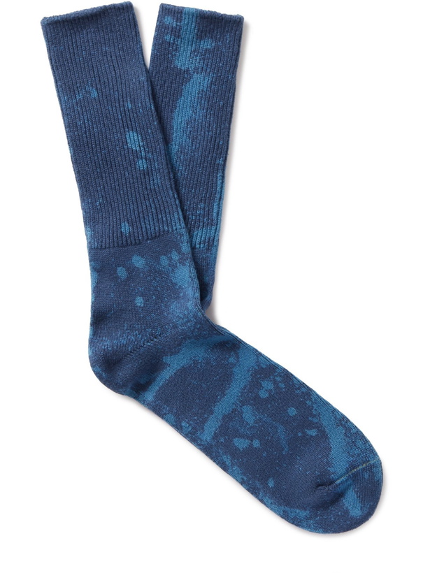Photo: Anonymous Ism - Bleached Cotton-Blend Socks - Blue