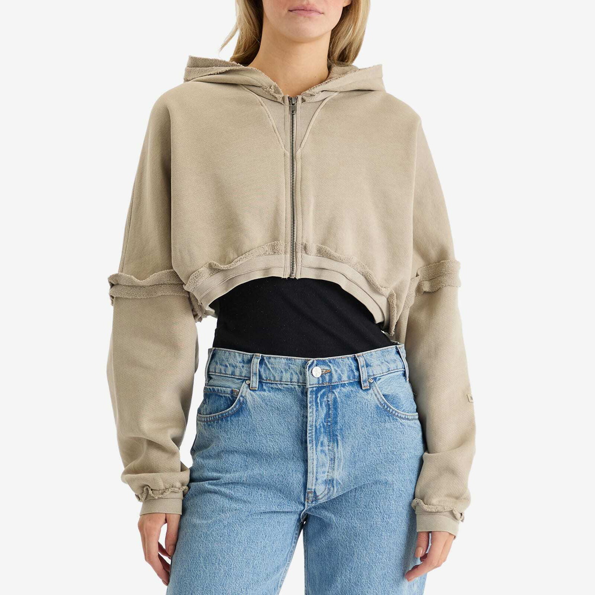 Joah Brown Women's Deconstructed Crop Zip Hoodie in Sand