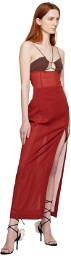 Nensi Dojaka Red & Brown Asymmetric Maxi Dress