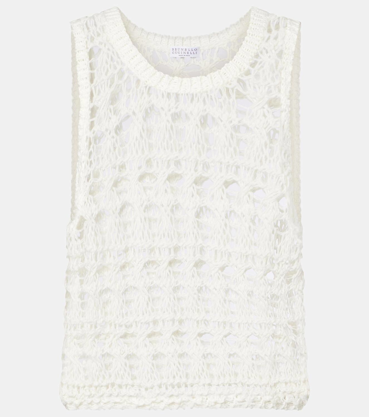 Brunello Cucinelli Open-knit jute and cotton-blend top