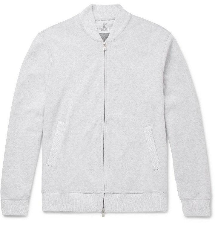 Photo: Brunello Cucinelli - Cotton-Blend Jersey Zip-Up Sweatshirt - Men - Light gray