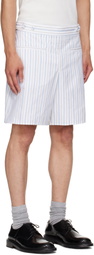 McQueen White & Blue Skull Stripe Shorts
