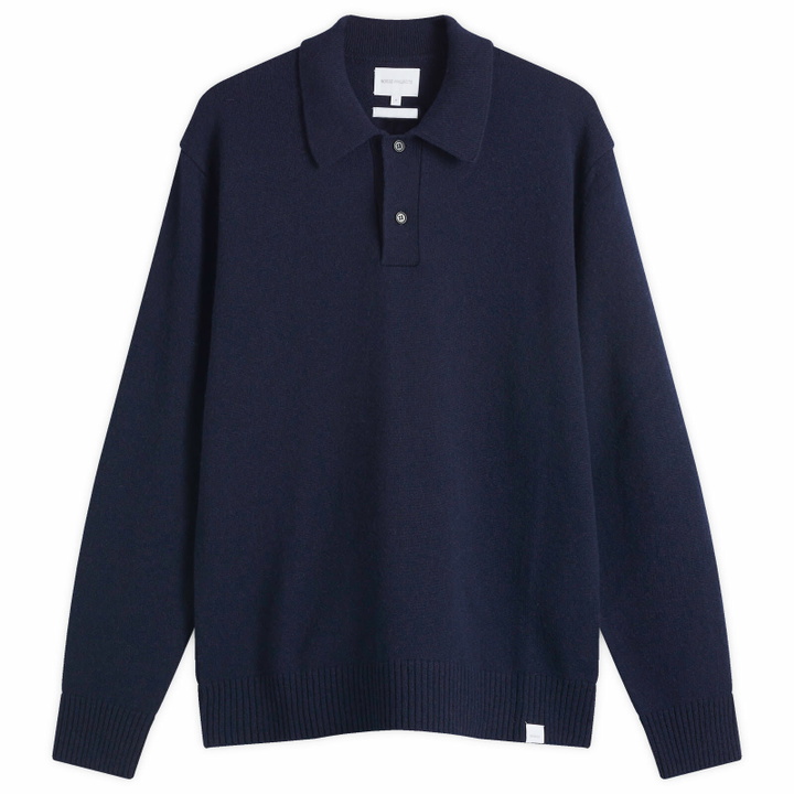 Photo: Norse Projects Men's Standard Merino Lambswool Polo in Dark Navy