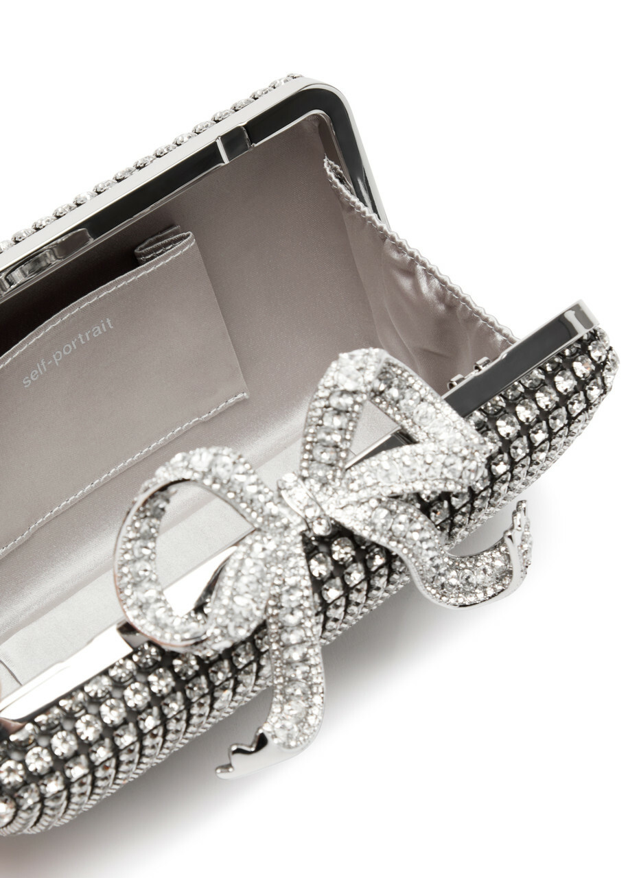 Self-portrait Crystal-embellished Satin box Clutch - Silver - One Size