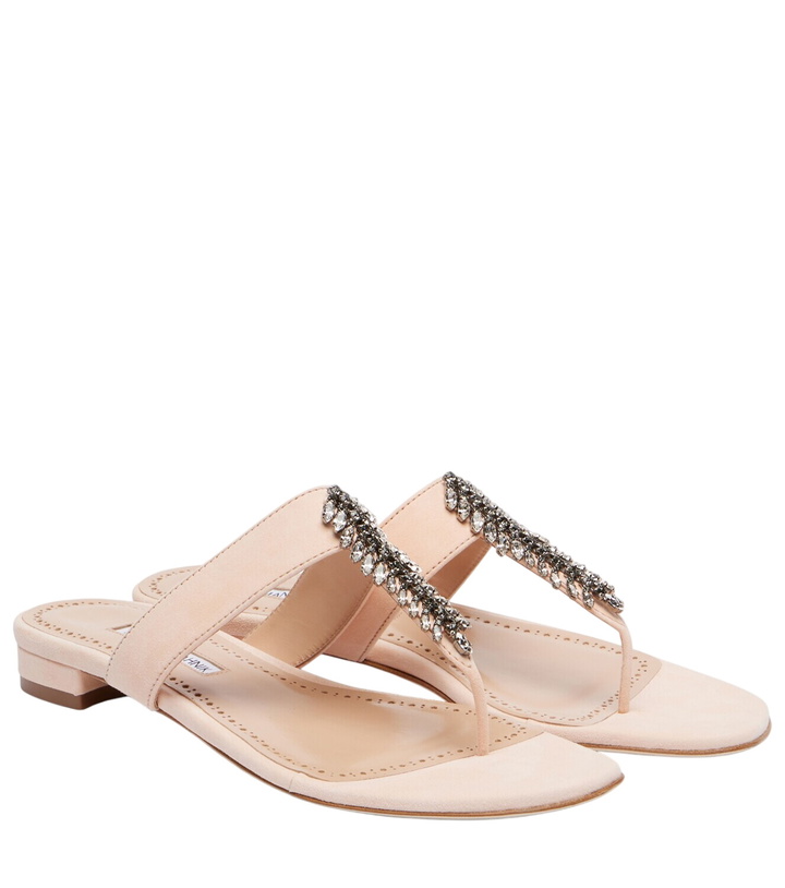 Photo: Manolo Blahnik Bizaba embellished suede thong sandals