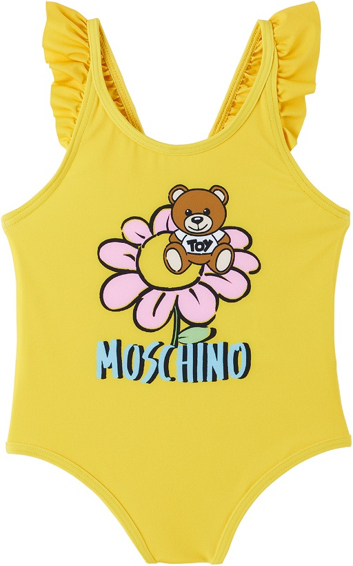 Photo: Moschino Baby Yellow Printed One-Piece Swimsuit