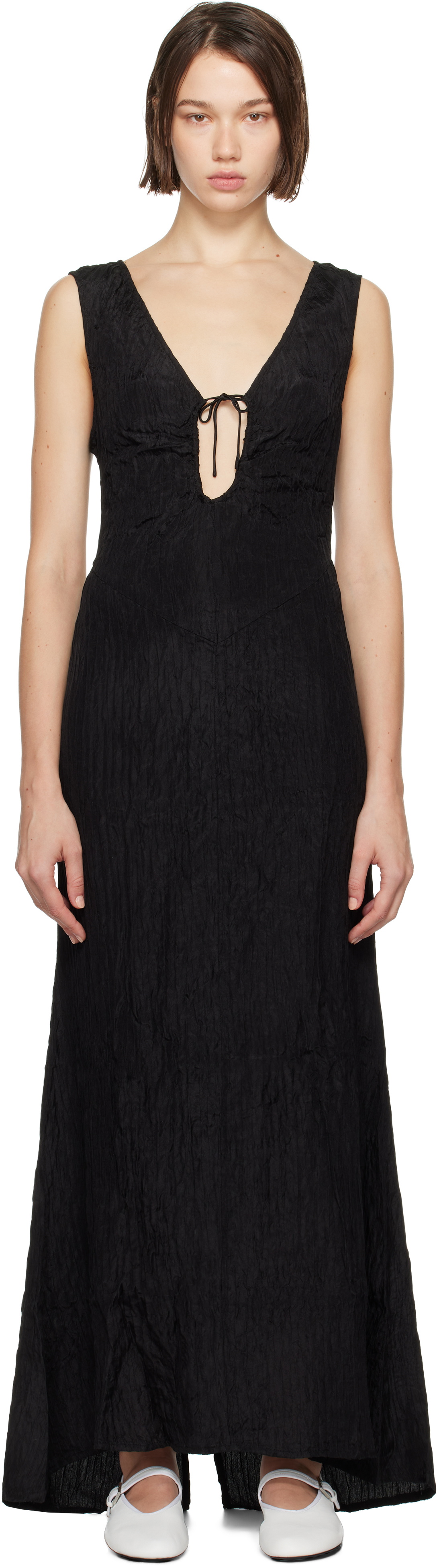 Silk Laundry Black Crinkle Peek-A-Boo Maxi Dress