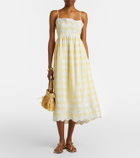 Juliet Dunn Embroidered checked cotton midi dress
