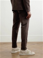 Mr P. - Tapered Pleated Garment-Dyed Cotton-Blend Twill Trousers - Brown