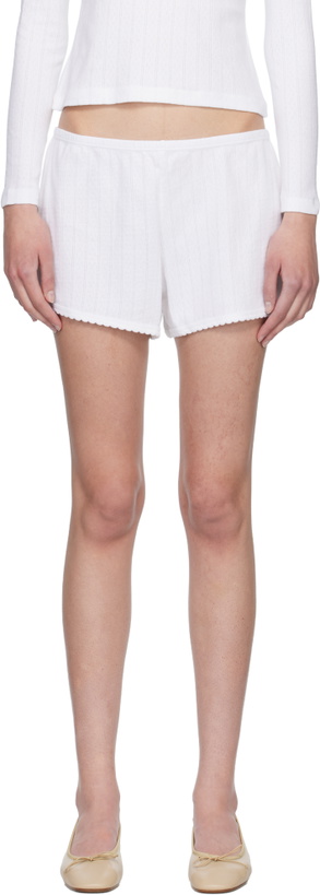 Photo: LESET White Pointelle Mini Shorts