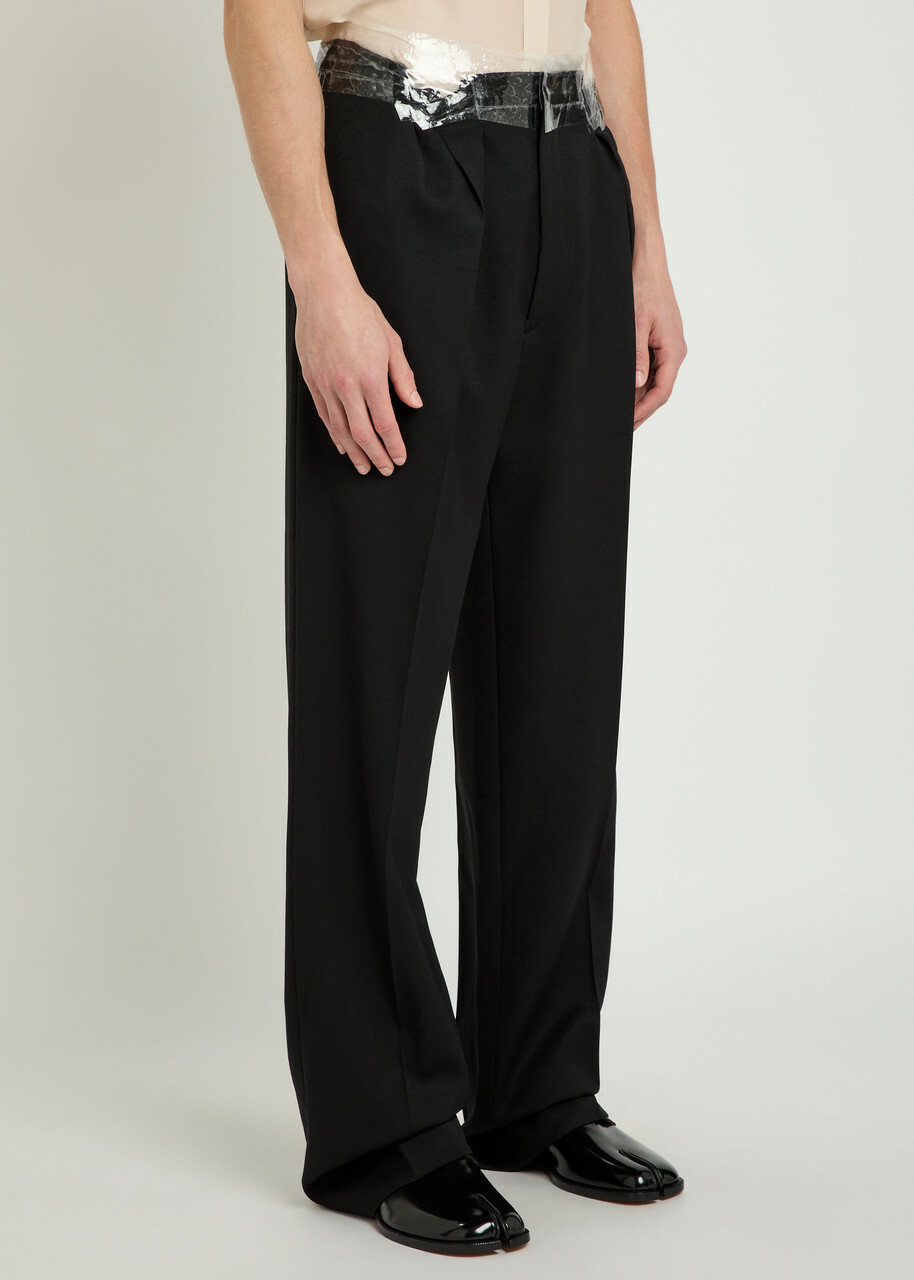 Maison Margiela Tape-effect Straight-leg Wool Trousers Black