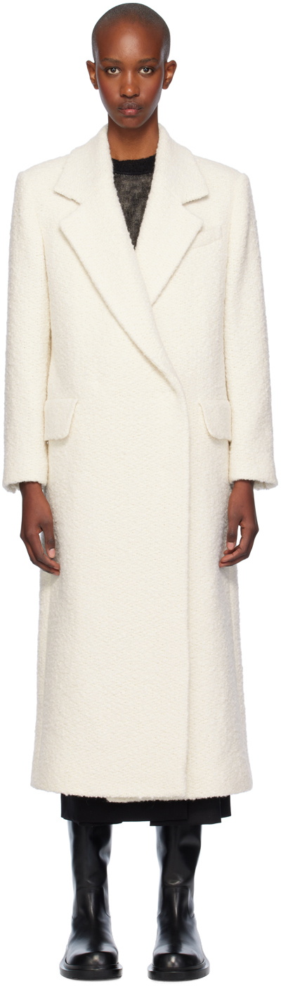 BOSS Off-White Bouclé-Tweed Slim-Fitting Coat