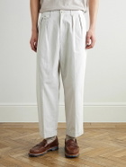 Beams Plus - Tapered Pleated Cotton-Twill Trousers - Neutrals