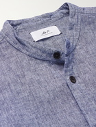 MR P. - Grandad-Collar Mélange Linen and Cotton-Blend Shirt - Blue