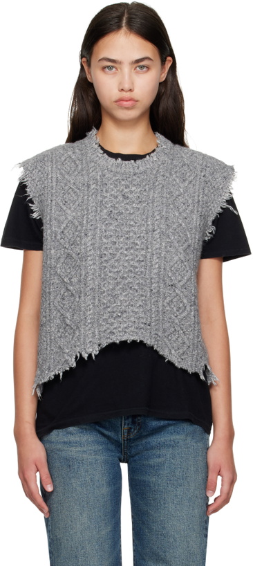 Photo: R13 Gray Wool Boyfriend Cable Sweater Vest