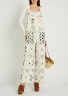 Free People Rising Sun Embroidered Denim Overalls White