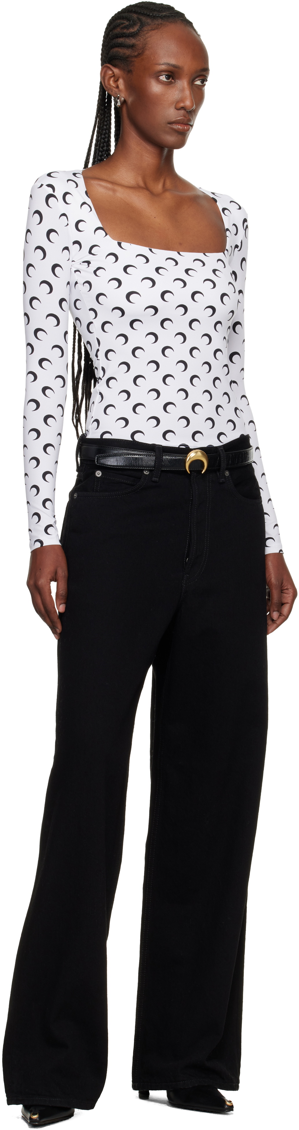 Marine Serre Black Smooth Leather Moon Belt