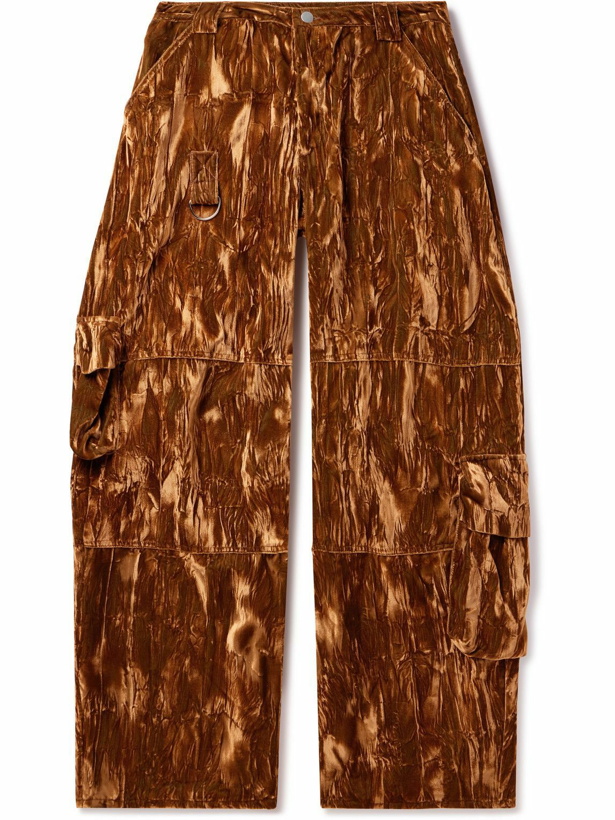 Photo: Collina Strada - Lawn Wide-Leg Crushed-Velvet Cargo Trousers - Brown