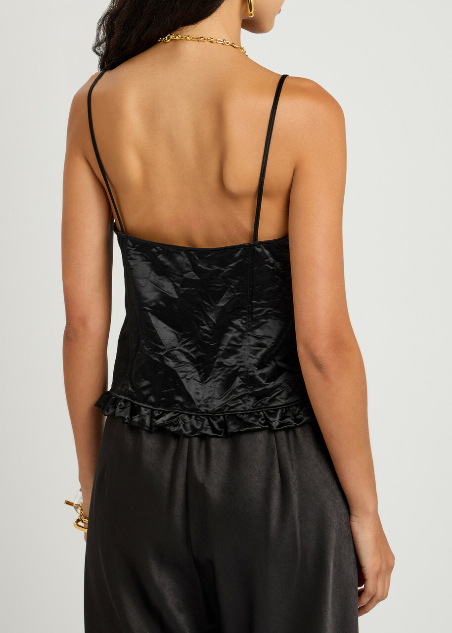 Meryll Rogge Ruffle hem Satin top Black