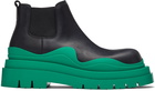 Bottega Veneta Black & Green Tire Chelsea Boots