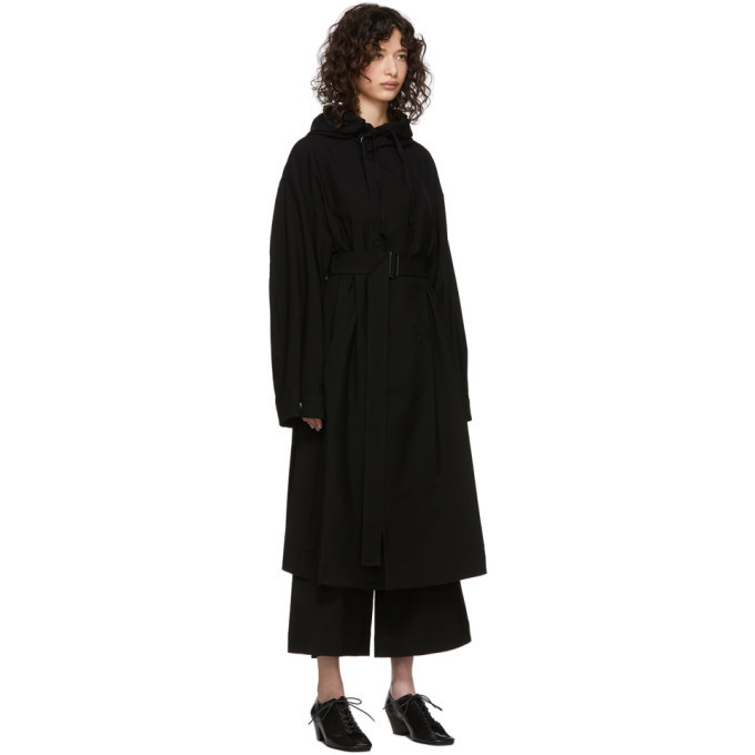 Regulation Yohji Yamamoto Black Wool Hooded Coat Regulation Yohji