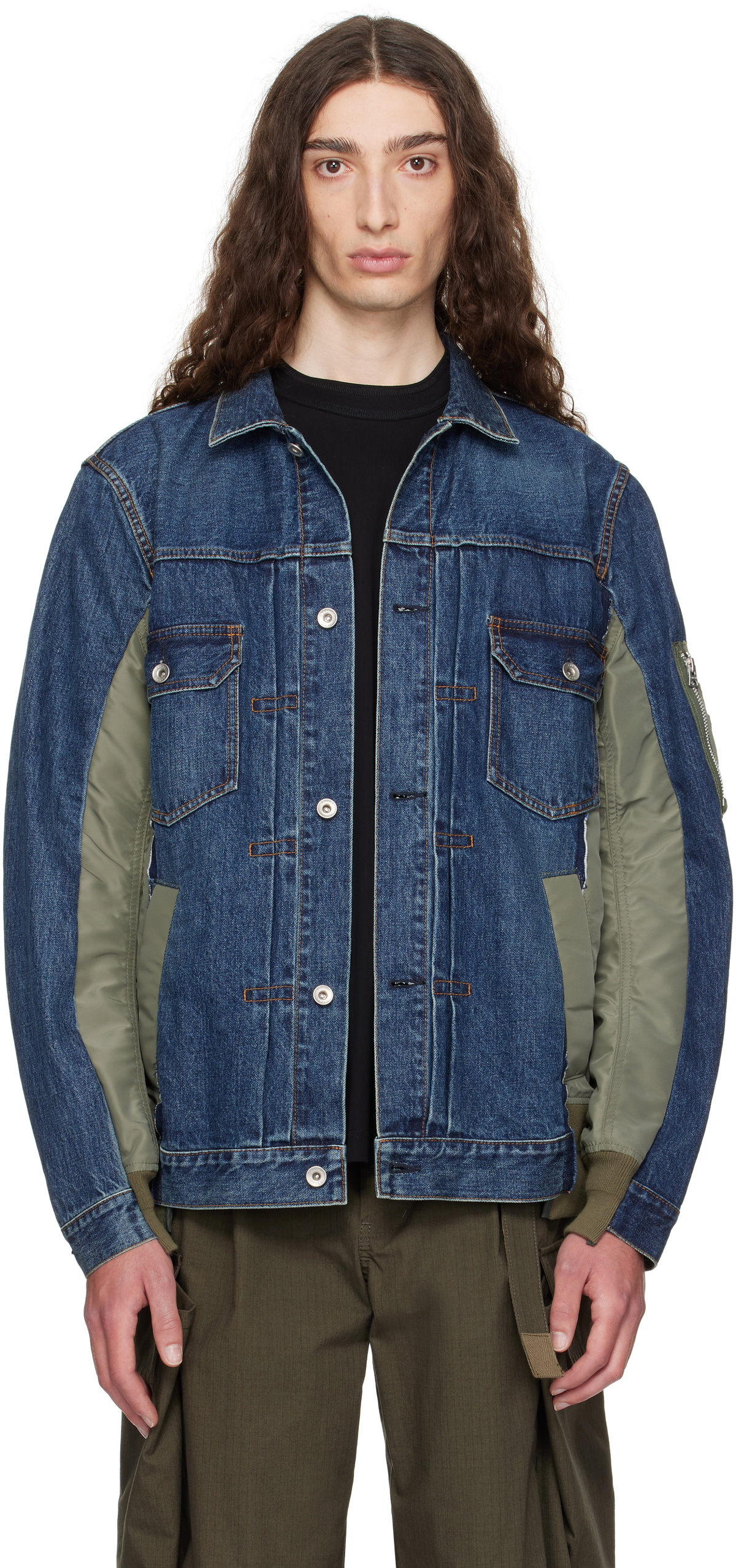 sacai Navy & Khaki Nylon Twill & Denim Jacket Sacai