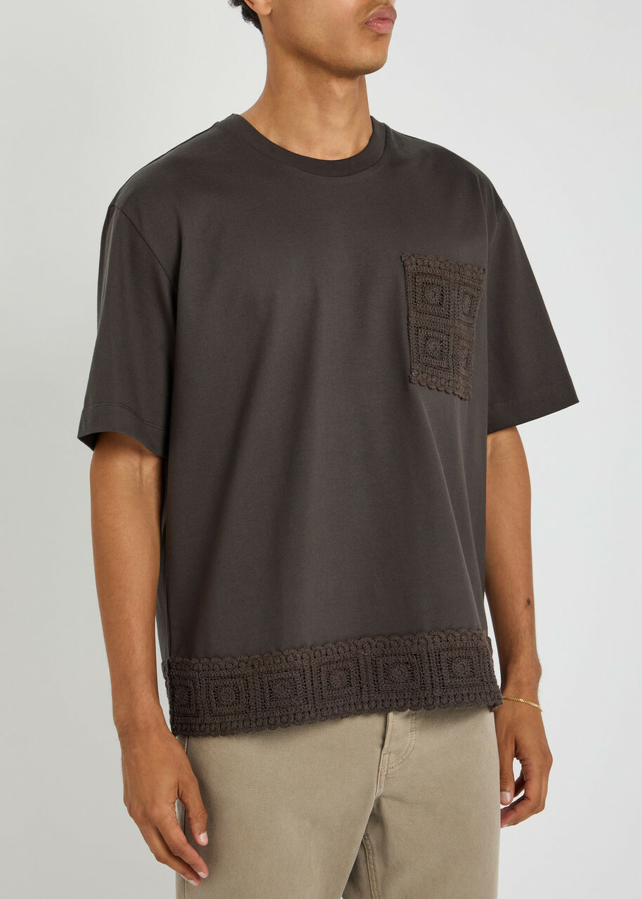 Che Inigo Crochet-trimmed Cotton T-shirt Dark Brown