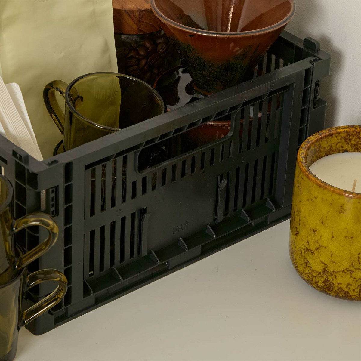 HAY Medium Square Recycled Colour Crate in Charcoal 