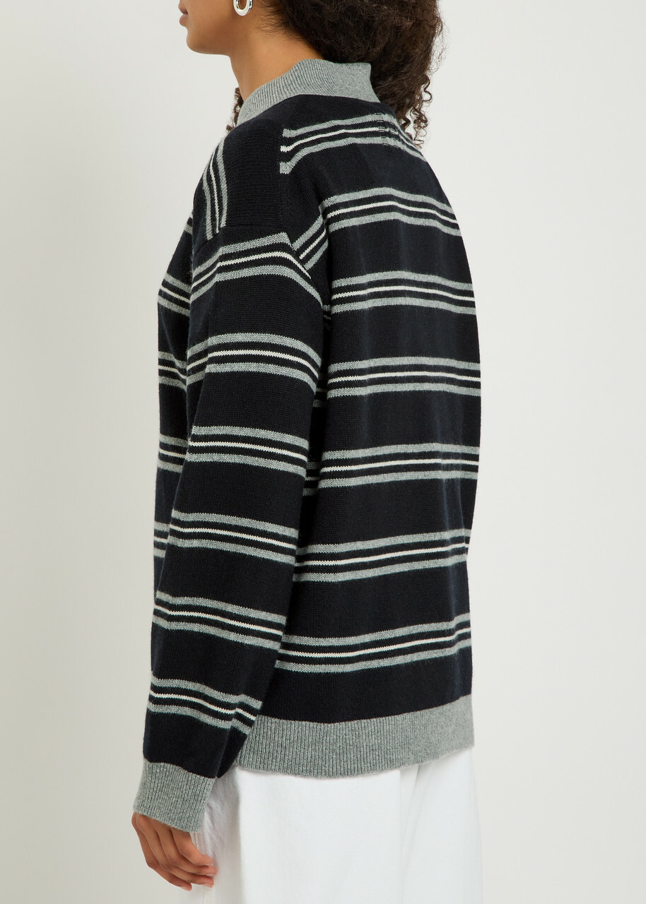 Nili Lotan Galvez Striped Cashmere Polo Jumper Grey