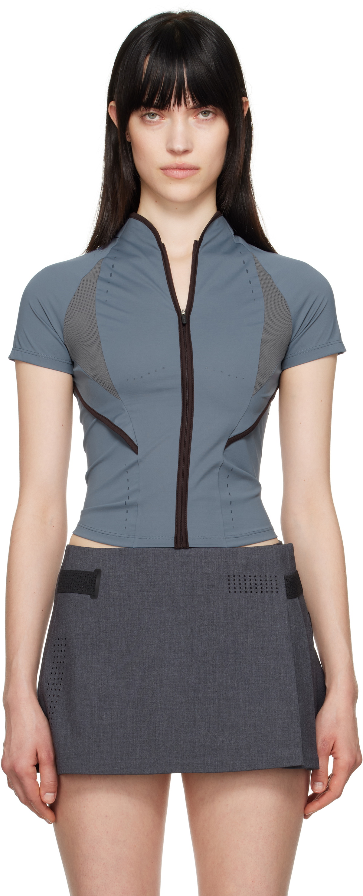 HYEIN SEO Blue Slashed Zip T-shirt Hyein Seo