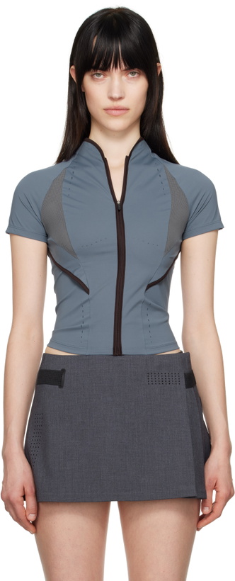 Photo: HYEIN SEO Blue Slashed Zip T-shirt