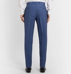 Canali - Slim-Fit Pleated Checked Wool-Blend Seersucker Suit Trousers - Blue