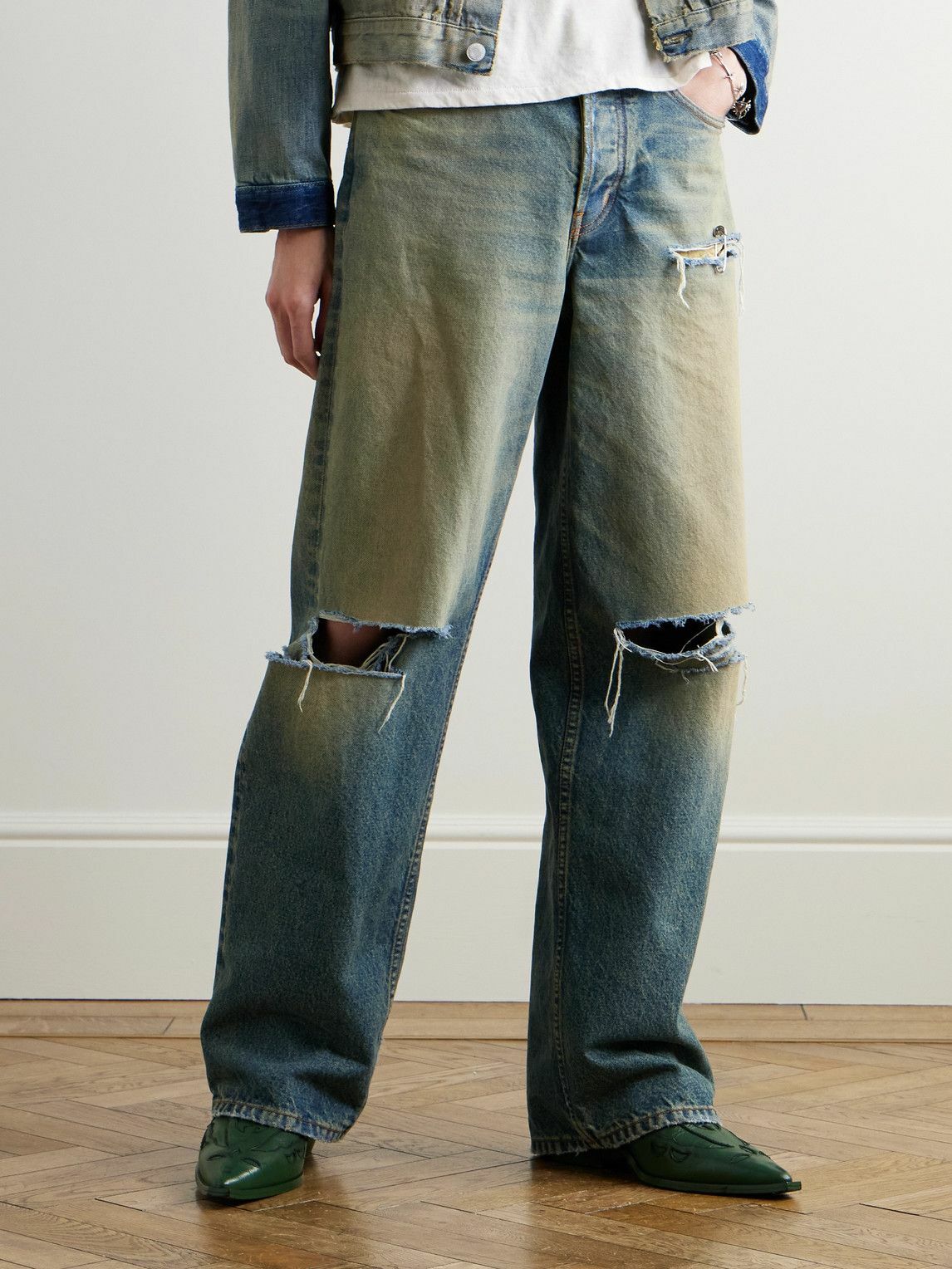 Enfants Riches Déprimés - Distressed Leather Cowboy Boots - Green