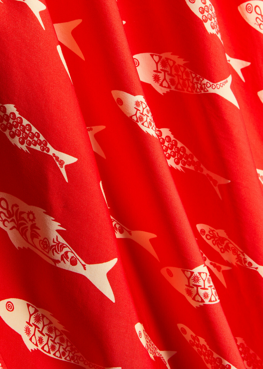 Never Fully Dressed Marina Dorris Printed Satin Midi Skirt Red